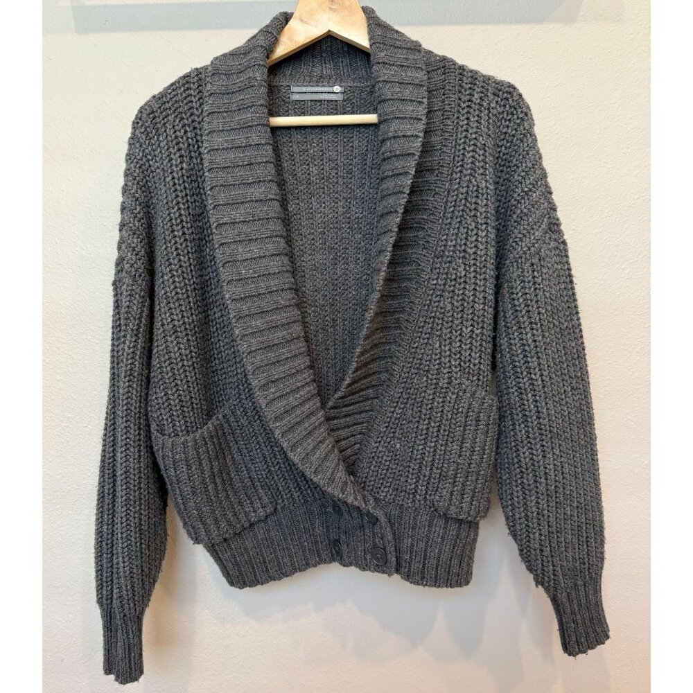 Anthropologie Gray Chunky Knit Shawl Collar Long Sleeve Wool Sweater Small Boho